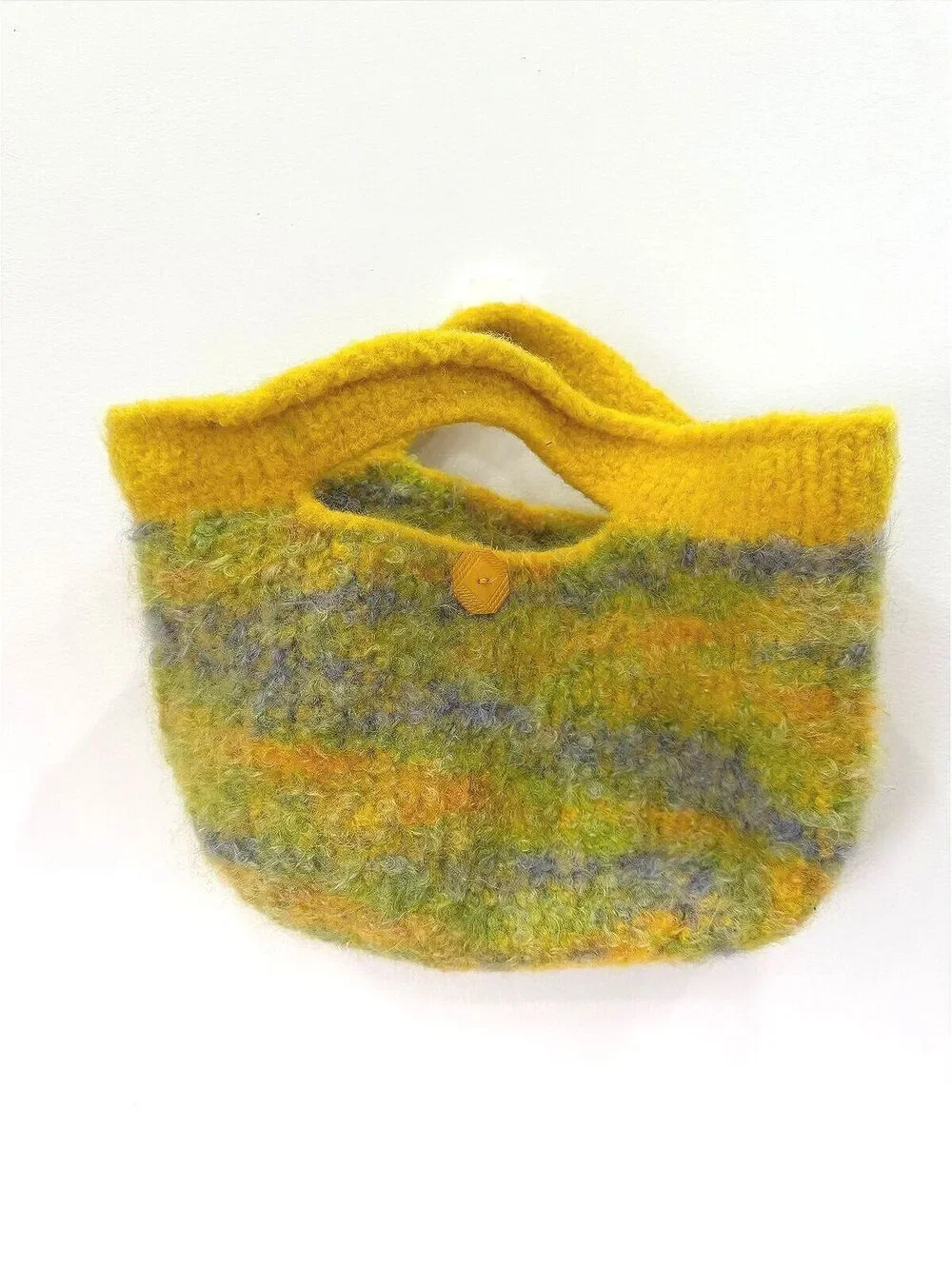 Handmade Multicolor Wool Felted Tote Bag with Yellow Trim